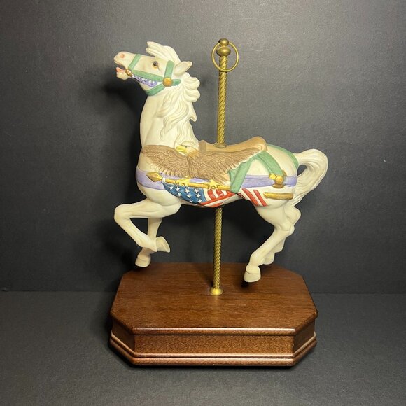 Vintage 1990 San Francisco Horse Carousel Eagle Flag Patriotic Music Box 10.25" - Picture 1 of 6